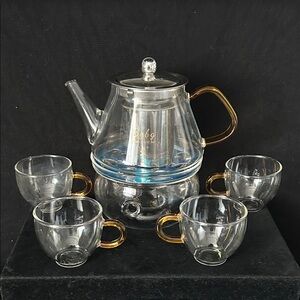 Glass Teapot Set with Gold Handles